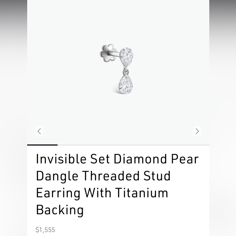 Invisible Set Diamond Pear Dangle Threaded Stud Earring - white gold 3.5mm/3.5mm